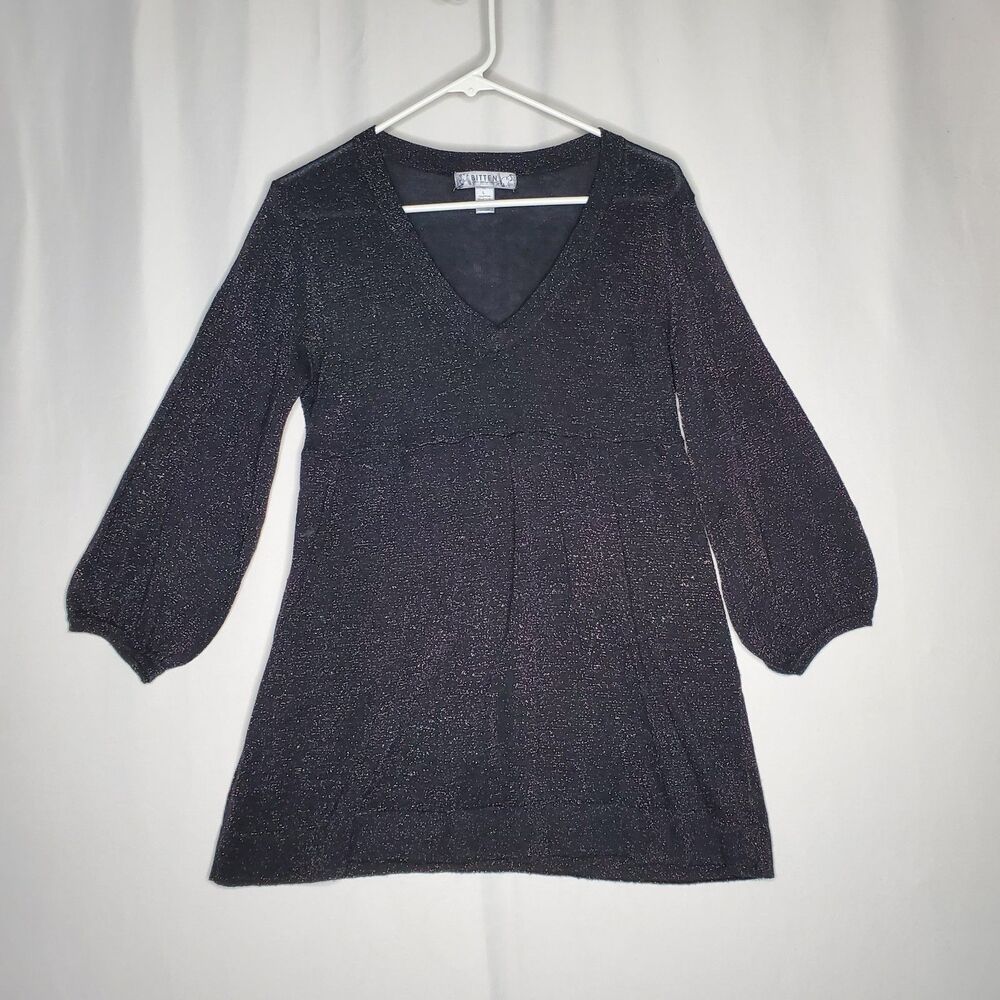 Bitten Tunic Empire Baby Doll Sweater Large Black Metallic Y2K Witchy‎